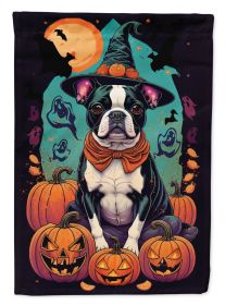Boston Terrier Witchy Halloween House Flag Large Porch Sleeve Pole Decorative Outside Yard Banner Artwork Wall Hanging, Polyester, House Size