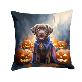 Chocolate Labrador Retriever Puppy Halloween Throw Pillow Machine Washable, Indoor Outdoor Decorative Pillow for Couch, Bed or Patio, 14Hx14W