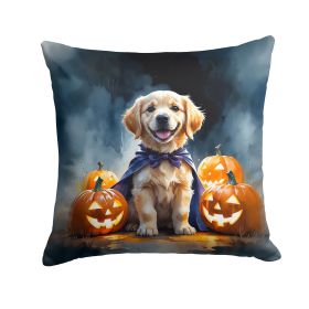 Golden Retriever Puppy Halloween Throw Pillow Machine Washable, Indoor Outdoor Decorative Pillow for Couch, Bed or Patio, 14Hx14W