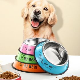 Stainless steel dog bowl; color anti-skid dog bowl; cat bowl (Colour: 16cm, size: Blue cartoon)